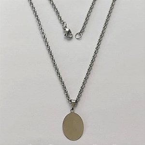GARGANTILHA EM AÇO INOXIDÁVEL - (BCOL33) - (CX.75)  GARGANTILHA COM CORRENTE 50CM E PINGENTE OVAL 12X18MM (PEÇA PARA GRAVAÇÃO) - COMPOSIÇÃO: AÇO INOXIDÁVEL - AÇO2097