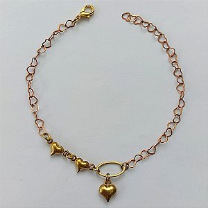 PULSEIRA NO BRUTO PRONTA PARA O BANHO - (CX.03)  PULSEIRA COM CORAÇÕES TAMANHO 18CM - PESO TOTAL 1,8GR - BRU15256