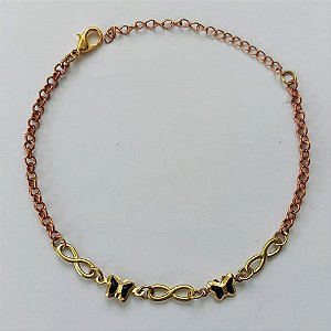 PULSEIRA NO BRUTO PRONTA PARA O BANHO -  (CX.03)  PULSEIRA COM BORBOLETAS E SÍMBOLOS INFINITOS - TAMANHO 18CM - PESO TOTAL 1,8GR - BRU15260