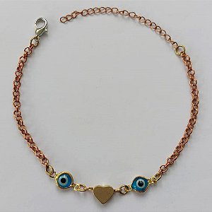 PULSEIRA NO BRUTO PRONTA PARA O BANHO -  (CX.03)  PULSEIRA COM CORAÇÃO E OLHOS GREGOS - TAMANHO 18CM - PESO TOTAL 2,7GR - BRU15266