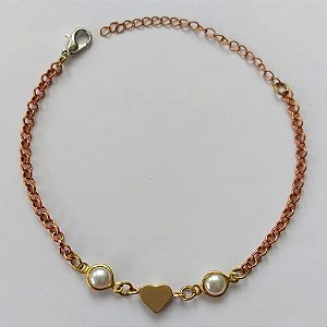 PULSEIRA NO BRUTO PRONTA PARA O BANHO - (CX.03)  PULSEIRA COM CORAÇÃO E PÉROLAS - TAMANHO 18CM - PESO TOTAL 2,8GR - BRU15267