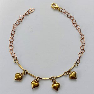 PULSEIRA NO BRUTO PRONTA PARA O BANHO -  (CX.07)  PULSEIRA COM CORAÇÕES DUPLOS - TAMANHO 18CM - PESO TOTAL 2,4GR - BRU15268