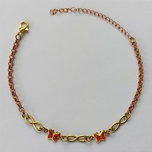 PULSEIRA NO BRUTO PRONTA PARA O BANHO -  (CX.04) PULSEIRA COM BORBOLETAS COM SÍMBOLO INFINITO - TAMANHO 18CM - PESO TOTAL 2,1GR- BRU15272