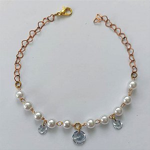 PULSEIRA NO BRUTO PRONTA PARA O BANHO - (CX.03)  PULSEIRA COM PÉROLAS E CRISTAIS  - TAMANHO 18CM - PESO TOTAL 2,1GR- BRU15276