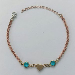 PULSEIRA NO BRUTO PRONTA PARA O BANHO -   (CX.04) PULSEIRA COM CORAÇÃO E CRISTAIS AZUIS - TAMANHO 18CM - PESO TOTAL 2,2GR- BRU15282