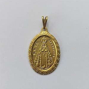 PINGENTE NO BRUTO PRONTO PARA O BANHO - (3.1570) PINGENTE OVAL NOSSA SRA APARECIDA 17X25MM - PESO: 0,7GR - COMPOSIÇÃO: 100% LATÃO - BRU15316