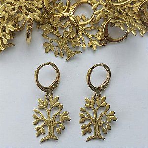 BRINCO NO BRUTO PRONTO PARA O BANHO - (CX.134)  (V1574) BRINCO ARGOLINHA DE PRESSÃO COM PINGENTE ÁRVORE 17MM - PESO: 1,6GR - COMPOSIÇÃO: 100% LATÃO - BRU15390