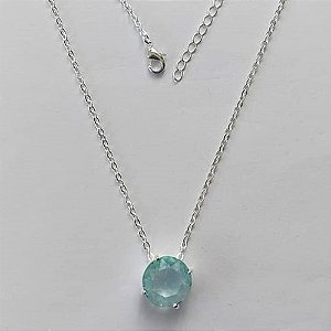 GARGANTILHA FOLHEADA A PRATA COM 50 MILÉSIMOS + VERNIZ DIAMOND - GARGANTILHA CORRENTE CADEADO 45CM ZIRCÔNIA AZUL REDONDA 11MM -PRA529