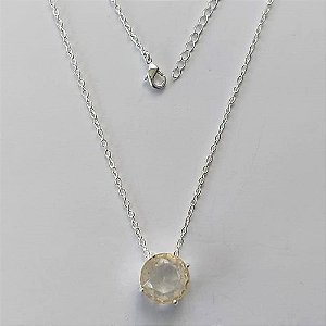 GARGANTILHA FOLHEADA A PRATA COM 50 MILÉSIMOS + VERNIZ DIAMOND - GARGANTILHA CORRENTE CADEADO 45CM ZIRCÔNIA CRISTAL REDONDA 11MM -PRA531