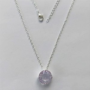 GARGANTILHA FOLHEADA A PRATA COM 50 MILÉSIMOS + VERNIZ DIAMOND - GARGANTILHA CORRENTE CADEADO 45CM ZIRCÔNIA LILÁS REDONDA 11MM -PRA532
