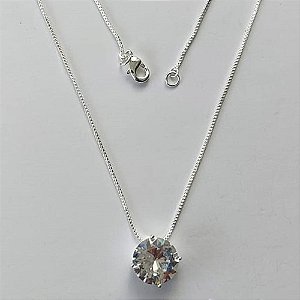 GARGANTILHA FOLHEADA A PRATA COM 50 MILÉSIMOS + VERNIZ DIAMOND - GARGANTILHA CORRENTE VENEZIANA 45CM COM PEDRA REDONDA CRISTAL 11MM -PRA535