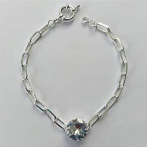 PULSEIRA FOLHEADO A PRATA COM 50 MILÉSIMOS + VERNIZ DIAMOND - PULSEIRA 17CM ZIRCÔNIA CRISTAL 11MM COM FECHO BÓIA- PRA540