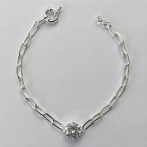 PULSEIRA FOLHEADO A PRATA COM 50 MILÉSIMOS + VERNIZ DIAMOND - PULSEIRA 17CM ZIRCÔNIA CRISTAL 9MM COM FECHO BÓIA- PRA541