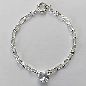 PULSEIRA FOLHEADO A PRATA COM 50 MILÉSIMOS + VERNIZ DIAMOND - PULSEIRA 17CM ZIRCÔNIA CRISTAL FORMATO CORAÇÃO 9MM COM FECHO BÓIA- PRA542