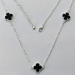 GARGANTILHA FOLHEADA A PRATA COM 50 MILÉSIMOS + VERNIZ DIAMOND GARGANTILHA CORRENTE CADEADO 50CM VAN CLEEF PRETO 10MM -PRA544