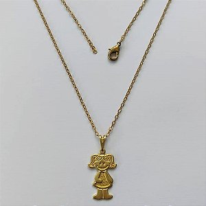 GARGANTILHA NO BRUTO PRONTA PARA O BANHO - (2481) GARGANTILHA COM CORRENTE CADEADO 45CM COM PINGENTE MENINA 22MM - PESO: 1,9GR - BRU15408