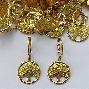 BRINCO NO BRUTO PRONTO PARA O BANHO(CX02) - (E2949) BRINCO ARGOLINHA DE PRESSÃO COM PINGENTE REDONDO ÁRVORE DA VIDA 15MM - PESO: 2,3GR - COMPOSIÇÃO: 100% LATÃO - BRU15431