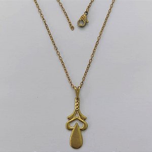 GARGANTILHA NO BRUTO PRONTA PARA O BANHO - (V2670) GARGANTILHA COM CORRENTE CADEADO 45CM E PINGENTE GOTA COM CORAÇÃO 27MM - PESO: 1,6GR - COMPOSIÇÃO: 100% LATÃO - BRU15432