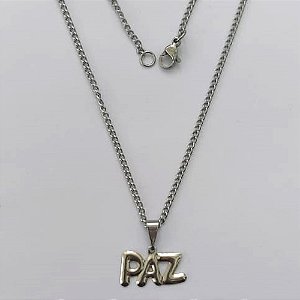GARGANTILHA EM AÇO INOXIDÁVEL -  (CX.134) GARGANTILHA COM CORRENTE 45CM E PINGENTE PAZ 16MM - COMPOSIÇÃO: AÇO INOXIDÁVEL - AÇO2107