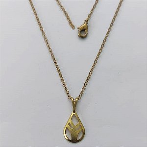 GARGANTILHA NO BRUTO PRONTA PARA O BANHO - (V2467) GARGANTILHA COM CORRENTE CADEADO 45CM E PINGENTE CORAÇÃO COM GOTA VAZADA 15MM - PESO: 1,5GR - COMPOSIÇÃO: 100% LATÃO - BRU15449