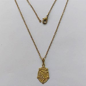 GARGANTILHA NO BRUTO PRONTA PARA O BANHO - (V3647) GARGANTILHA COM CORRENTE CADEADO 45CM E PINGENTE MEDALHA NOSSA SRA APARECIDA 20MM - PESO: 1,7GR - COMPOSIÇÃO: 100% LATÃO - BRU15451