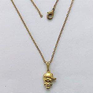 GARGANTILHA NO BRUTO PRONTA PARA O BANHO - (E1648) GARGANTILHA COM CORRENTE CADEADO 45CM E PINGENTE MENINO DE BONÉ 15MM - PESO: 1,4GR - COMPOSIÇÃO: 100% LATÃO - BRU15458