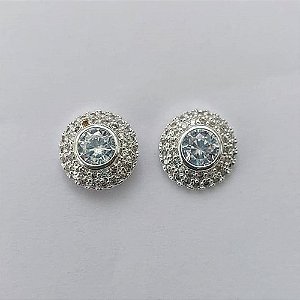 BRINCO FOLHEADA A PRATA COM 50 MILÉSIMOS + VERNIZ DIAMOND -  BRINCOS DE PINO CÍRCULO COM MICRO ZIRCÔNIAS 10MM -PRA556