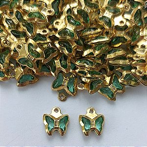 ACESSÓRIO NO BRUTO PRONTO PARA O BANHO(CX107)- BORBOLETA VERDE EM VIDRO 8MM - PESO 0,4GR - COMPOSIÇÃO: LATÃO / VIDRO - BRU0003128