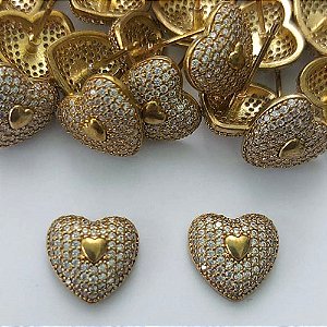 BRINCO NO BRUTO PRONTO PARA O BANHO - BRINCO DE PINO CORAÇÃO CRAVEJADO EM MICROS ZIRCÔNIAS 11MM - COMPOSIÇÃO: LATÃO / ZIRCÔNIA - PESO TOTAL 2,6GR - BRU15466