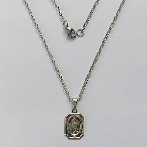GARGANTILHA EM AÇO INOXIDÁVEL (CX117)-  GARGANTILHA COM CORRENTE( ACO12) 50CM E PINGENTE NOSSA SENHORA APARECIDA 10X15MM - COMPOSIÇÃO: AÇO INOXIDÁVEL - AÇO2117