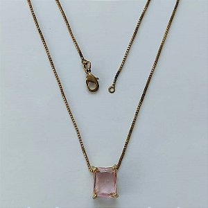 GARGANTILHA NO BRUTO PRONTA PARA O BANHO - GARGANTILHA COM CORRENTE VENEZIANA 45CM E PINGENTE EM ZIRCÔNIA ROSA RETANGULAR 8X10CM - PESO TOTAL 2,7GR - BRU15502