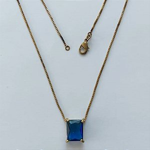 GARGANTILHA NO BRUTO PRONTA PARA O BANHO - GARGANTILHA COM CORRENTE VENEZIANA 45CM E PINGENTE EM ZIRCÔNIA AZUL RETANGULAR 8X10CM - PESO TOTAL 2,7GR - BRU15503