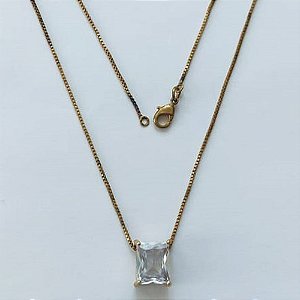 GARGANTILHA NO BRUTO PRONTA PARA O BANHO - GARGANTILHA COM CORRENTE VENEZIANA 45CM E PINGENTE EM ZIRCÔNIA CRISTAL RETANGULAR 8X10CM - PESO TOTAL 2,7GR - BRU15504