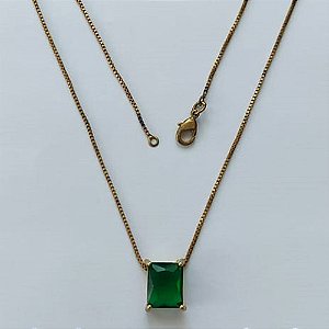 GARGANTILHA NO BRUTO PRONTA PARA O BANHO - GARGANTILHA COM CORRENTE VENEZIANA 45CM E PINGENTE EM ZIRCÔNIA VERDE RETANGULAR 8X10CM - PESO TOTAL 2,7GR - BRU15505