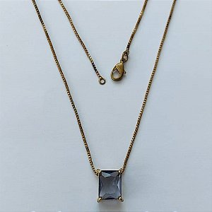 GARGANTILHA NO BRUTO PRONTA PARA O BANHO - GARGANTILHA COM CORRENTE VENEZIANA 45CM E PINGENTE EM ZIRCÔNIA LILÁS RETANGULAR 8X10CM - PESO TOTAL 2,7GR - BRU15507