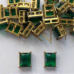 BRINCO NO BRUTO PRONTO PARA O BANHO - BRINCO DE PINO COM ZIRCÔNIA VERDE RETANGULAR 8X10CM - PESO TOTAL 2.8GR - BRU15508