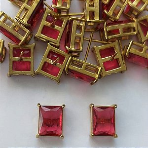 BRINCO NO BRUTO PRONTO PARA O BANHO - BRINCO DE PINO COM ZIRCÔNIA VERMELHA RETANGULAR 8X10CM - PESO TOTAL 2.8GR - BRU15510