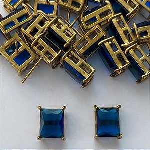 BRINCO NO BRUTO PRONTO PARA O BANHO - BRINCO DE PINO COM ZIRCÔNIA AZUL RETANGULAR 8X10CM - PESO TOTAL 2.8GR - BRU15511