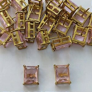 BRINCO NO BRUTO PRONTO PARA O BANHO - BRINCO DE PINO COM ZIRCÔNIA ROSA RETANGULAR 8X10CM - PESO TOTAL 2.8GR - BRU15512