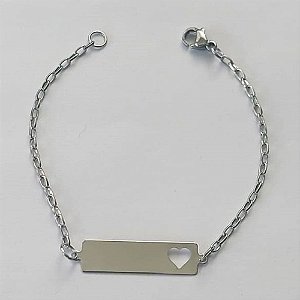 PULSEIRA EM AÇO INOXIDÁVEL(CX95) (ACO12) - PULSEIRA CHAPINHA COM CORAÇÃO 27MM TAMANHO 14CM - LARGURA 6MM - FECHO LAGOSTA - COMPOSIÇÃO: AÇO INOXIDÁVEL - AÇO2127