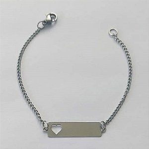 PULSEIRA EM AÇO INOXIDÁVEL(CX95) (ACO01) - PULSEIRA CHAPINHA COM CORAÇÃO 27MM TAMANHO 14CM - LARGURA 6MM - FECHO LAGOSTA - COMPOSIÇÃO: AÇO INOXIDÁVEL - AÇO2130