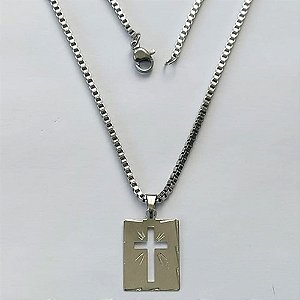 GARGANTILHA EM AÇO INOXIDÁVEL (CX69)-  GARGANTILHA COM CORRENTE( 1035) 50CM E PINGENTE RETANGULAR 14X20MM - COMPOSIÇÃO: AÇO INOXIDÁVEL - AÇO2141
