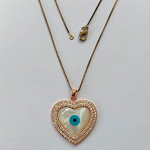 GARGANTILHA NO BRUTO PRONTO PARA O BANHO(CX63) - GARGANTILHA COM CORRENTE VENEZIANA 45CM - PINGENTE CORAÇÃO COM OLHO GREGO(NÃO ACOMPANHA COLA PARA FIXAÇÃO DO OLHO GREGO) COM MICRO ZIRCÔNIAS 26X27MM - PESO TOTAL 7,1GR - BRU15543