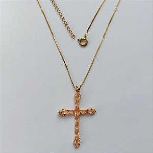GARGANTILHA NO BRUTO PRONTO PARA O BANHO(CX63) - GARGANTILHA COM CORRENTE VENEZIANA 45CM - PINGENTE CRUCIFIXO COM ZIRCÔNIAS 28X40MM - PESO TOTAL 4,7GR - BRU15544