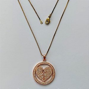 GARGANTILHA NO BRUTO PRONTO PARA O BANHO(CX63) - GARGANTILHA COM CORRENTE VENEZIANA 45CM - PINGENTE CORAÇÃO COM MICRO ZIRCÔNIAS 22MM - PESO TOTAL 6,0GR - BRU15546