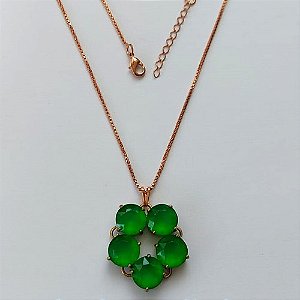 GARGANTILHA NO BRUTO PRONTO PARA O BANHO(CX63) - GARGANTILHA COM CORRENTE VENEZIANA 45CM - PINGENTE COM ZIRCÔNIAS REDONDA VERDE 9MM - PESO TOTAL 7,9GR - BRU15547