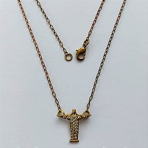 GARGANTILHA NO BRUTO PRONTO PARA O BANHO(CX63) - GARGANTILHA COM CORRENTE CADEADO 40CM - PINGENTE CRISTO REDENTOR COM MICRO ZIRCÔNIAS 16X15MM - PESO TOTAL 2,2GR - BRU15549