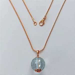 GARGANTILHA NO BRUTO PRONTO PARA O BANHO(CX63) - GARGANTILHA COM CORRENTE RABO DE RATO 45CM - PINGENTE BOLA CRISTAL 16MM - PESO TOTAL 7,9GR - BRU15550