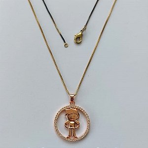 GARGANTILHA NO BRUTO PRONTO PARA O BANHO(CX37) - GARGANTILHA COM CORRENTE VENEZIANA 45CM - PINGENTE MENINO COM MICRO ZIRCÔNIAS 20MM - PESO TOTAL 4,7GR - BRU15555