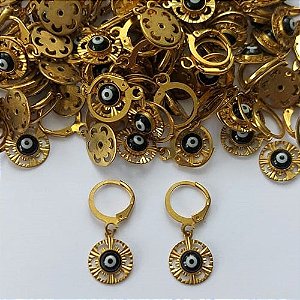 BRINCO NO BRUTO PRONTO PARA O BANHO - (CX37) - BRINCO ARGOLINHA DE PRESSÃO COM OLHO GREGO 11MM  - PESO: 1,8GR - BRU15559